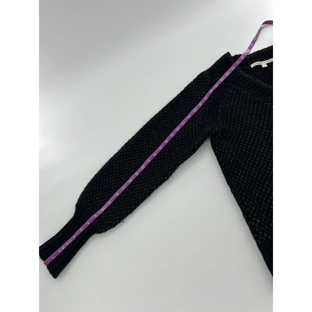 Veronica Beard Mirnie Black Metallic Chunky V-Neck Sweater Alpaca Wool Blend S
